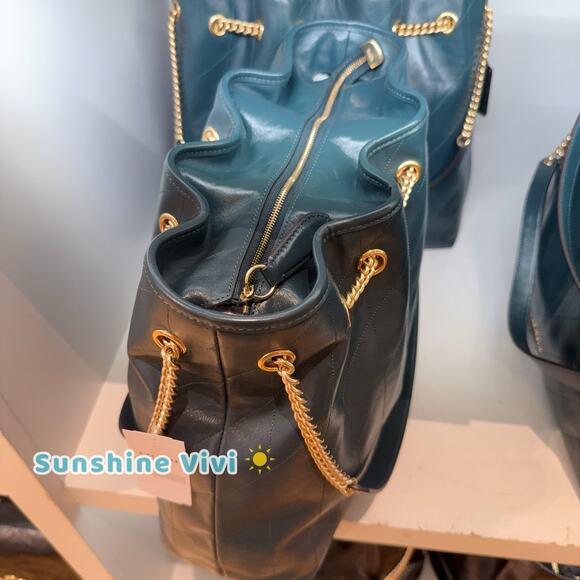 NWT Coach Evelyn Large Shoulder Bag With Quilting CCZ81 Leather IM/DARK TEAL - Picture 3 of 7